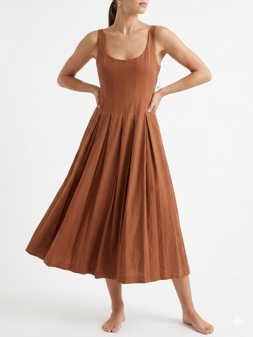 En Saison Autumn Pleated Midi Dress Brown NWT size L
